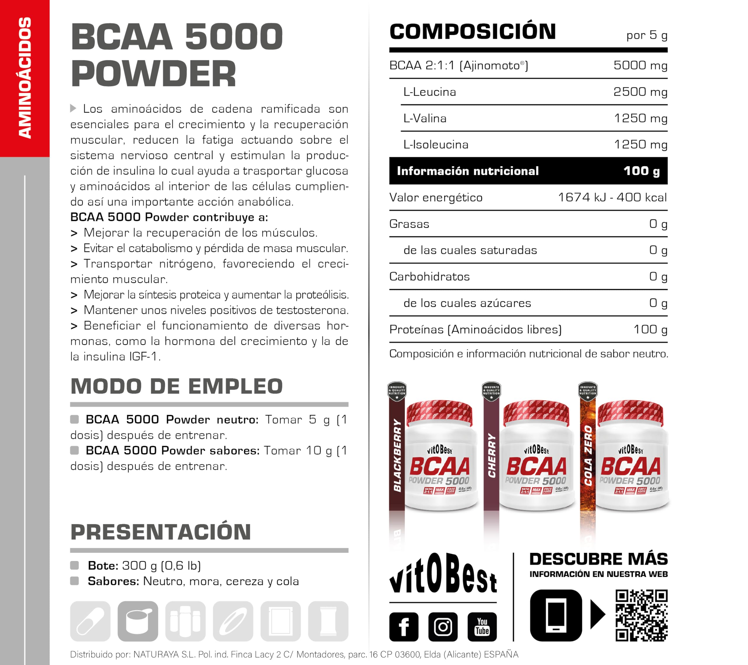 Vitobest Bcaa 5000 (Polvo Sabor) de VitoBest — FSC TopNutrition — Foto 2